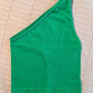 30 - SUMMER SALE! a new day Kelly Green Ribbed One Shoulder Crop Tank Top - S